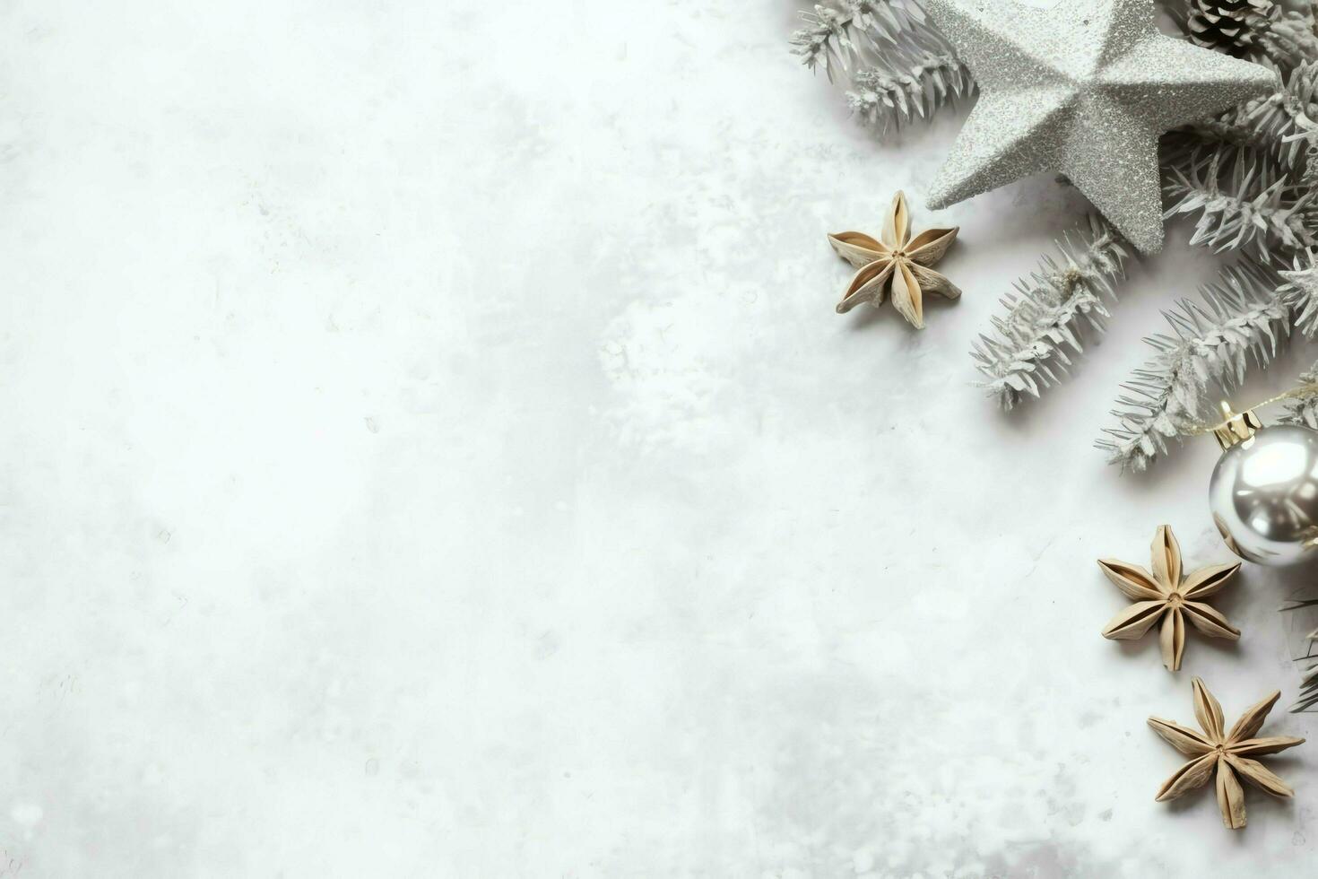 Natal composição com presente caixas, cartão bolas abeto galhos pinho cones com cópia de espaço. Natal de ai gerado foto