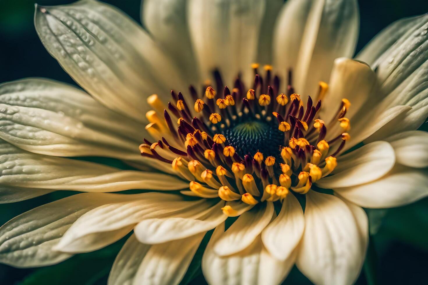 ai gerado fechar acima do uma branco flor com amarelo estame foto