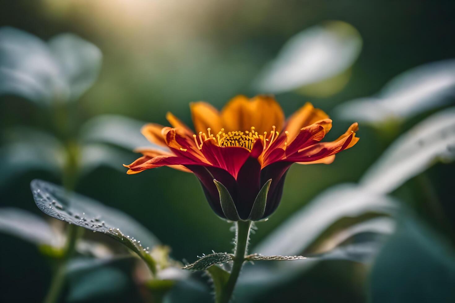 ai gerado uma solteiro laranja flor dentro a meio do uma campo foto