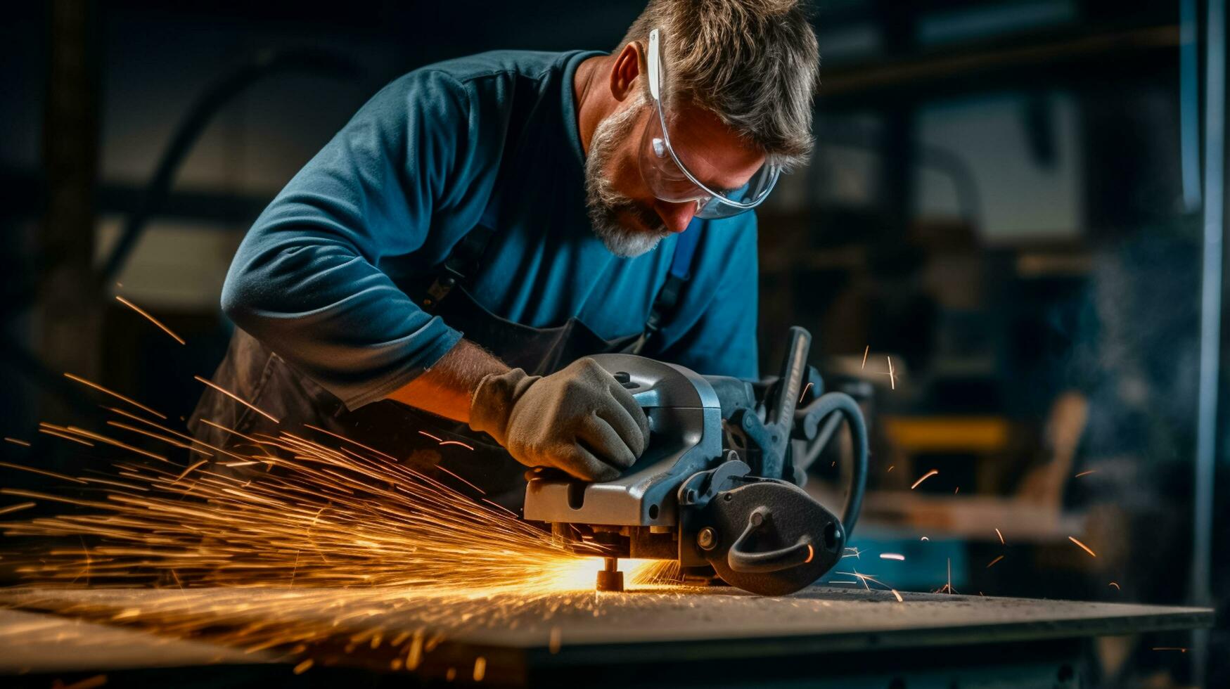 ai gerado foto homem segurando ângulo moedor e polimento metal com faíscas.ai gerado