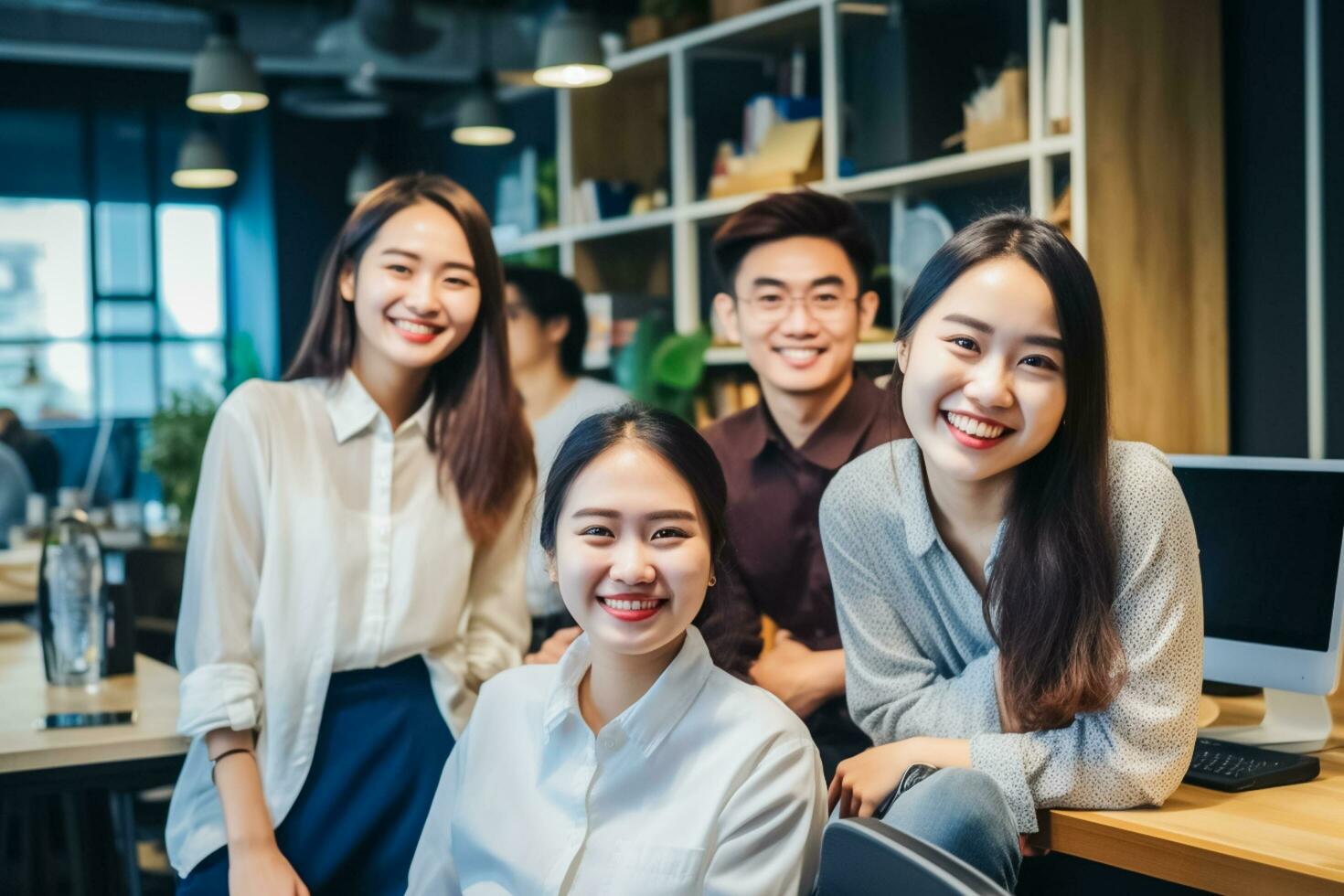 ai gerado foto homem de negocios e colegas dentro escritório sorridente e conversando, trabalho em equipe às office.ai gerado