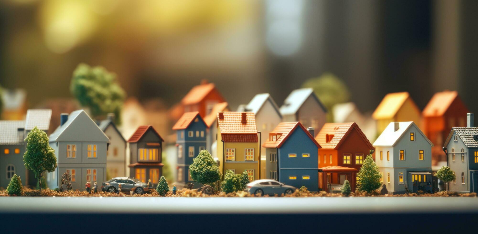 ai gerado miniatura casas dentro uma pequeno Cidade foto