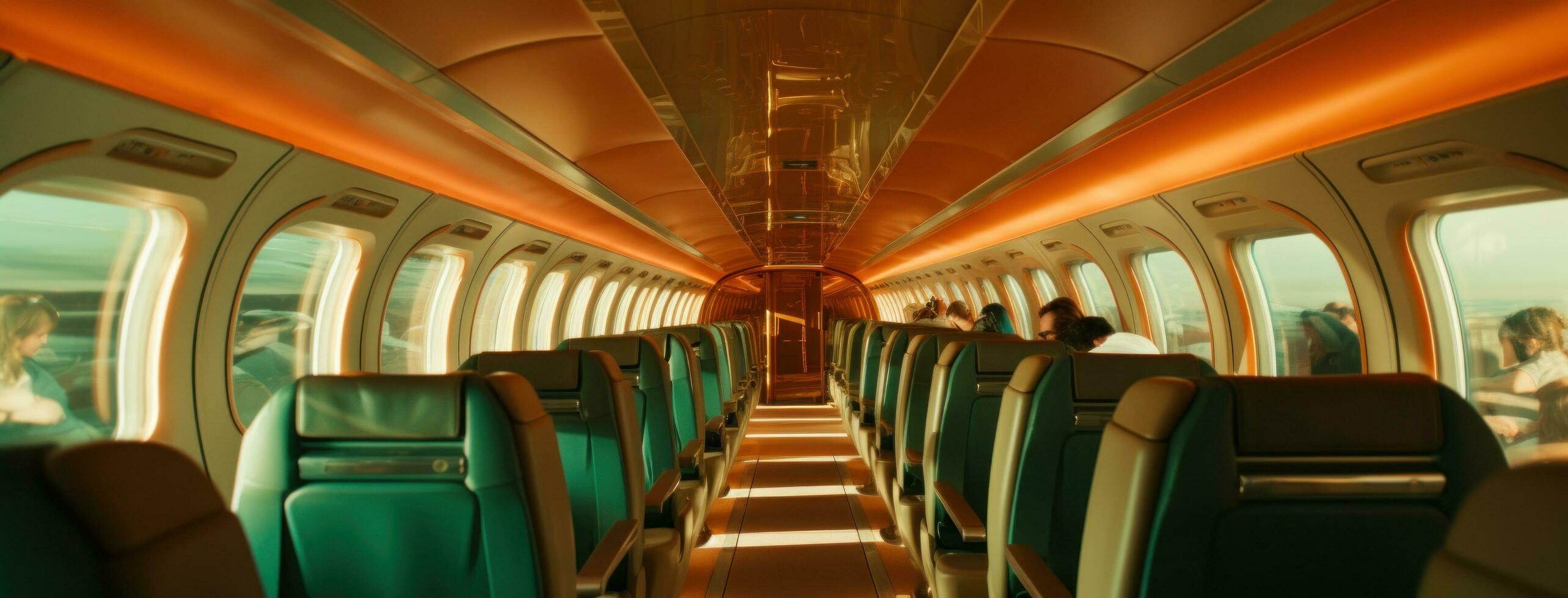 ai gerado passageiros sentado dentro a dentro do uma avião foto