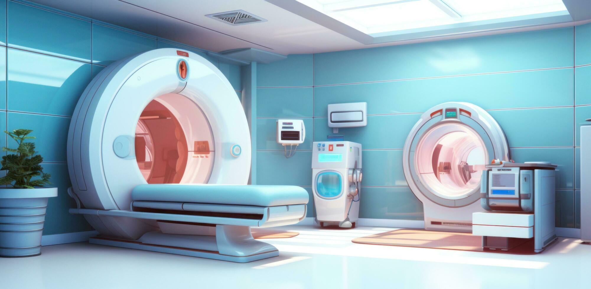 ai gerado a imagem do a esvaziar hospital quarto com uma mri máquina foto