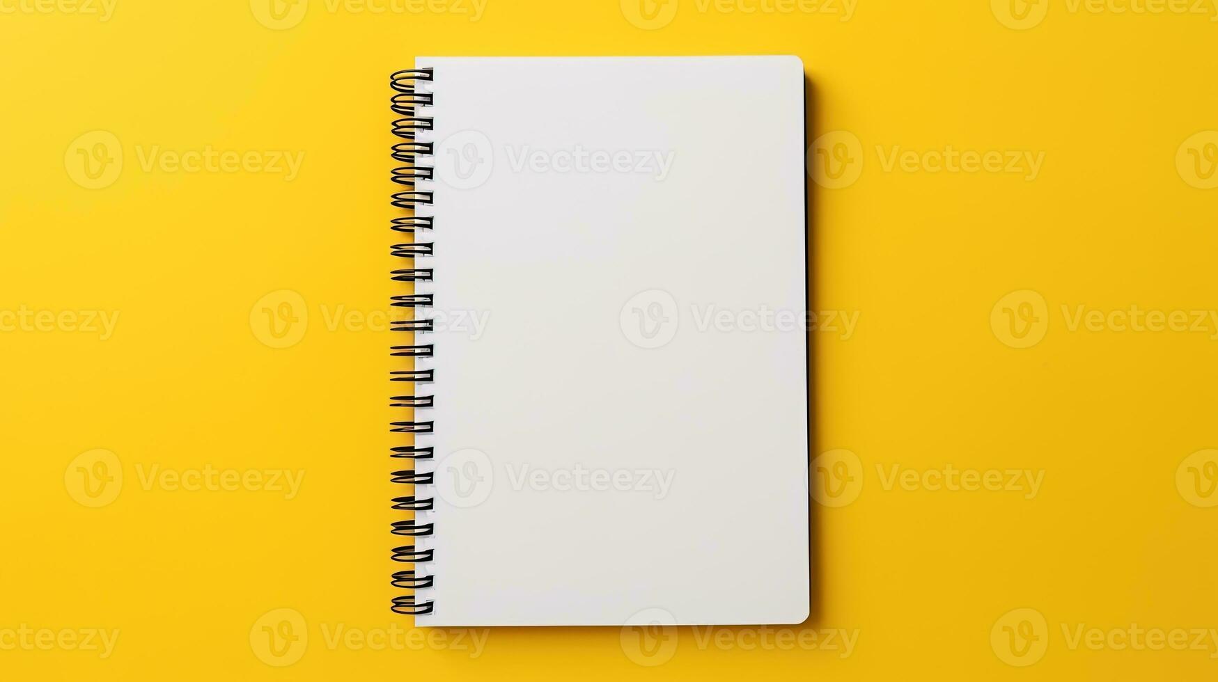 ai gerado branco espiral caderno em uma amarelo fundo, ai generativo foto