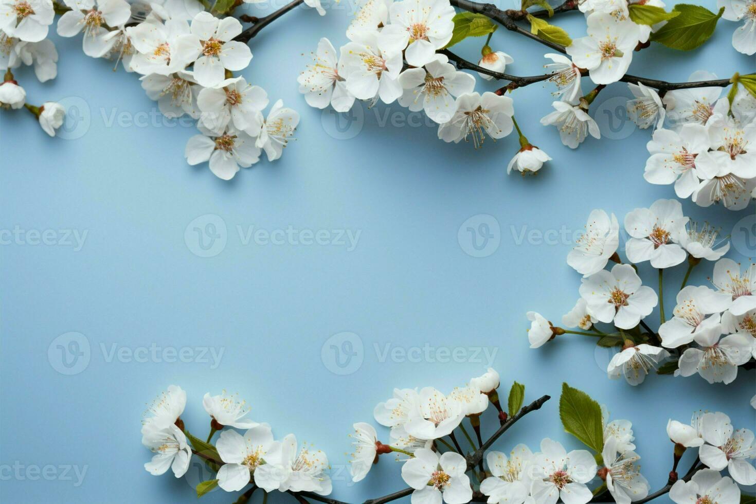 ai gerado Flor beleza branco floração galhos crio uma deslumbrante Primavera fronteira foto