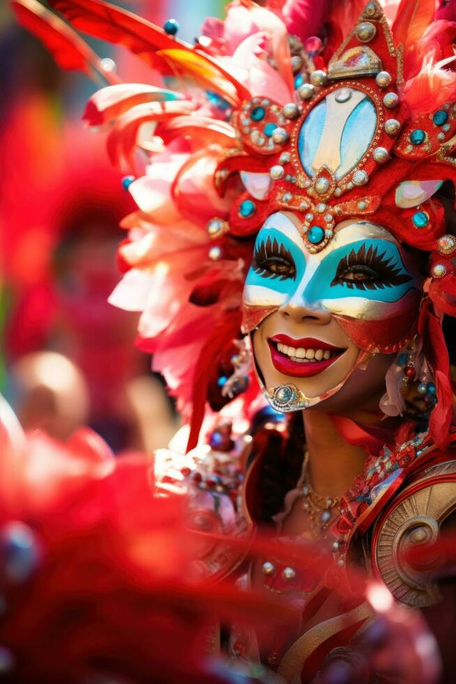 ai gerado uma animado carnaval parada fornece uma festivo e comemorativo fundo foto