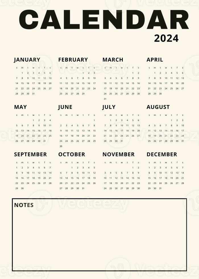 bege vertical calendário para 2024. moderno minimalista 2024 calendário foto