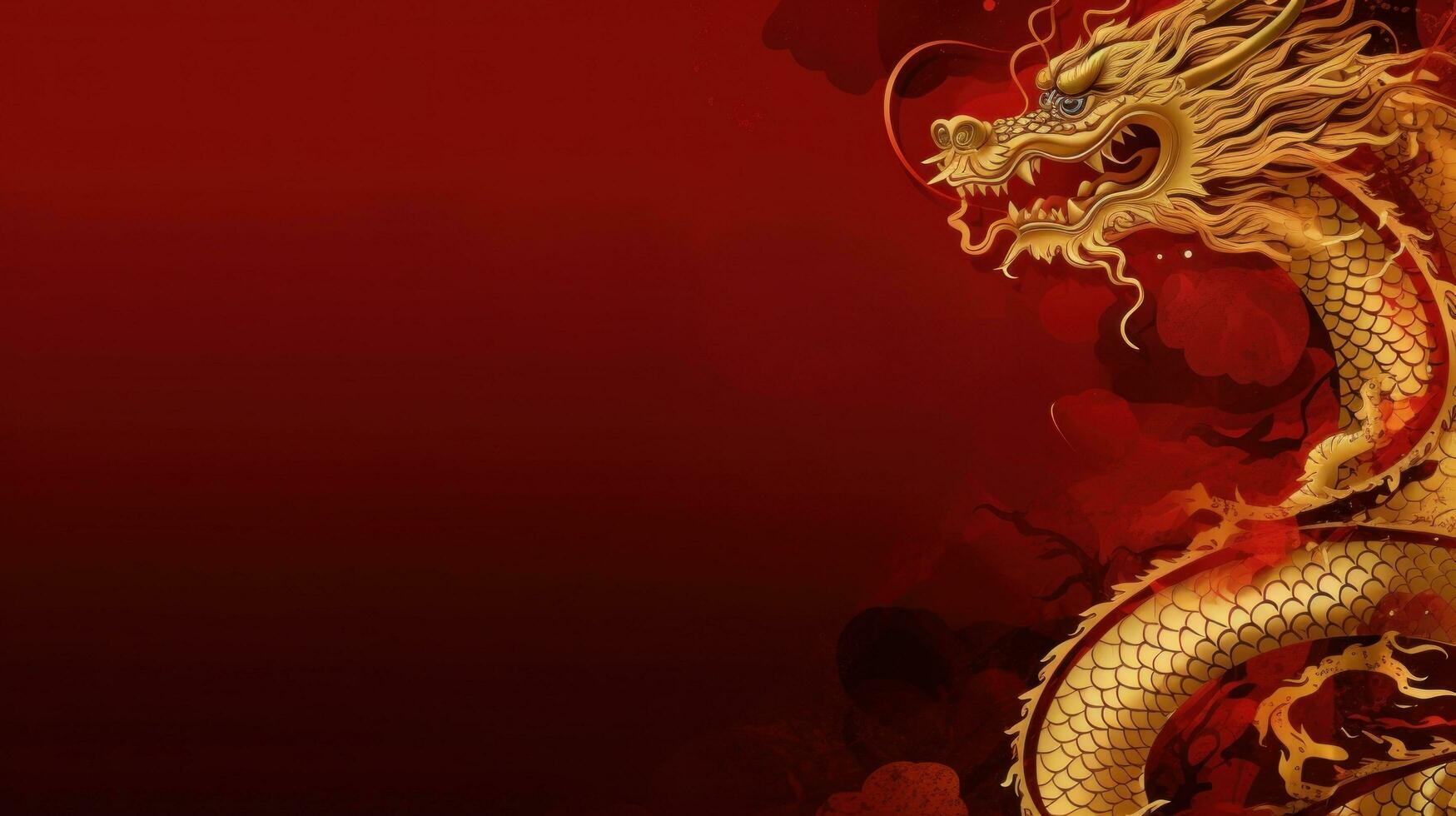 ai gerado chinês feriado fundo com Dragão, Sombrio vermelho e ouro, ampla copyspace área foto