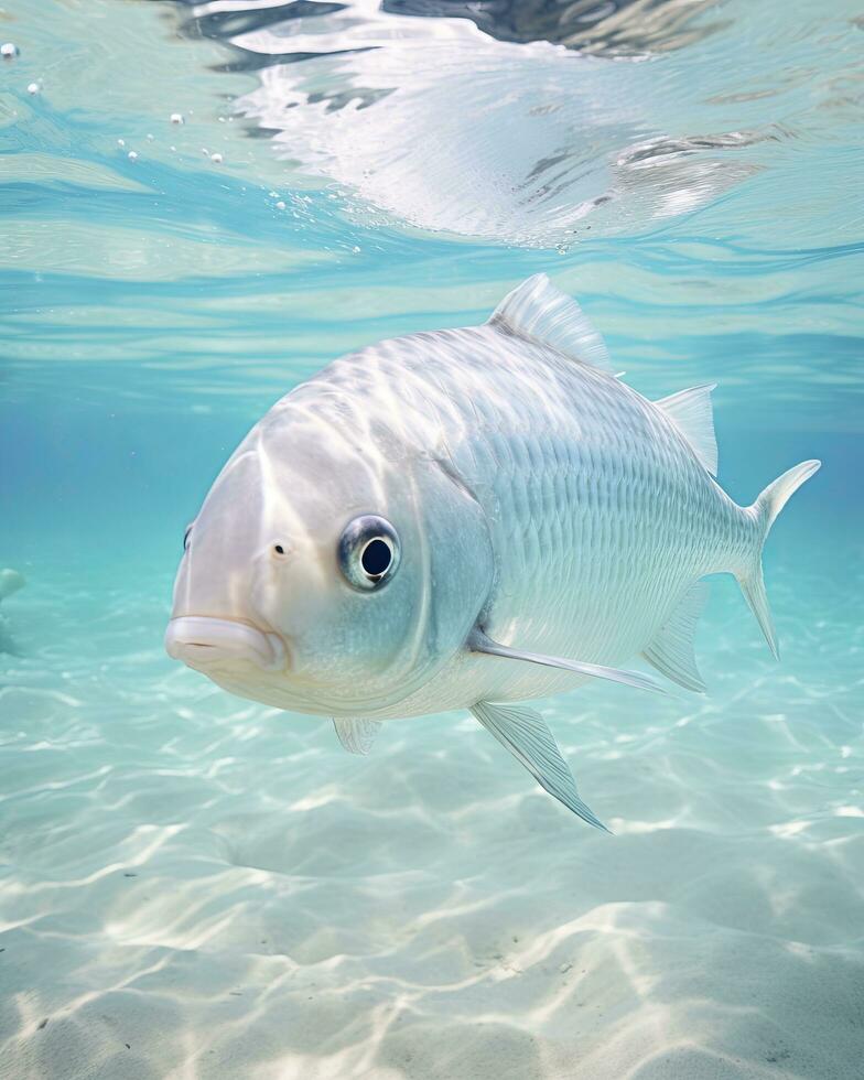 ai gerado realista peixe natação dentro a oceano embaixo da agua foto