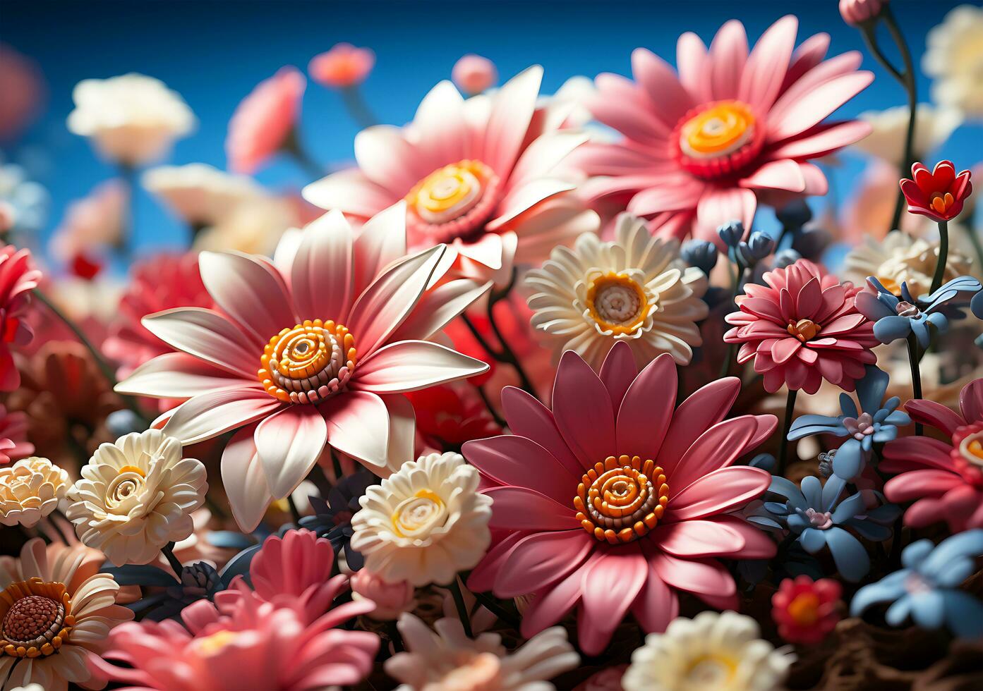 ai gerado alguns colorida flores silvestres e lindo Primavera prados dentro ensolarado verão foto