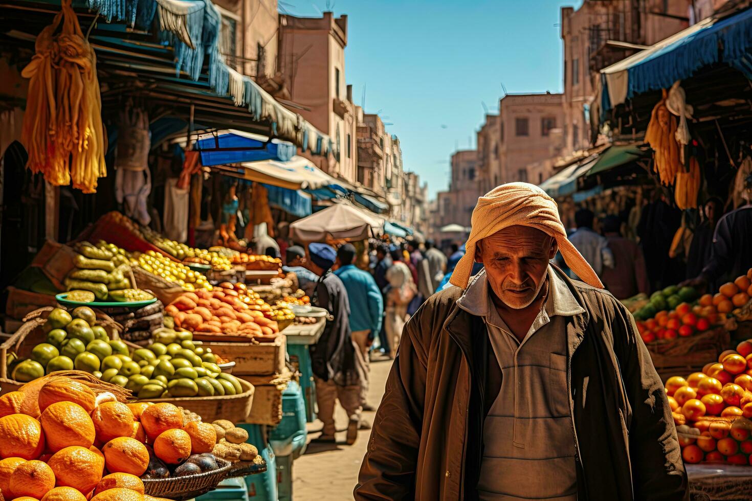 ai gerado não identificado local homem vendendo frutas às a mercado, ai gerado foto