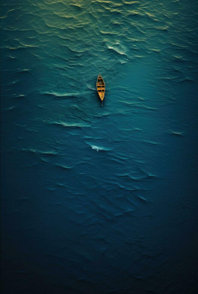 ai gerado uma barco Navegando dentro a oceano a partir de a aéreo Visão foto