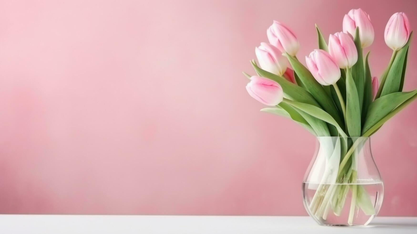 ai gerado Rosa pastel dia dos namorados dia fundo com cópia de espaço e tulipa dentro vidro vaso foto