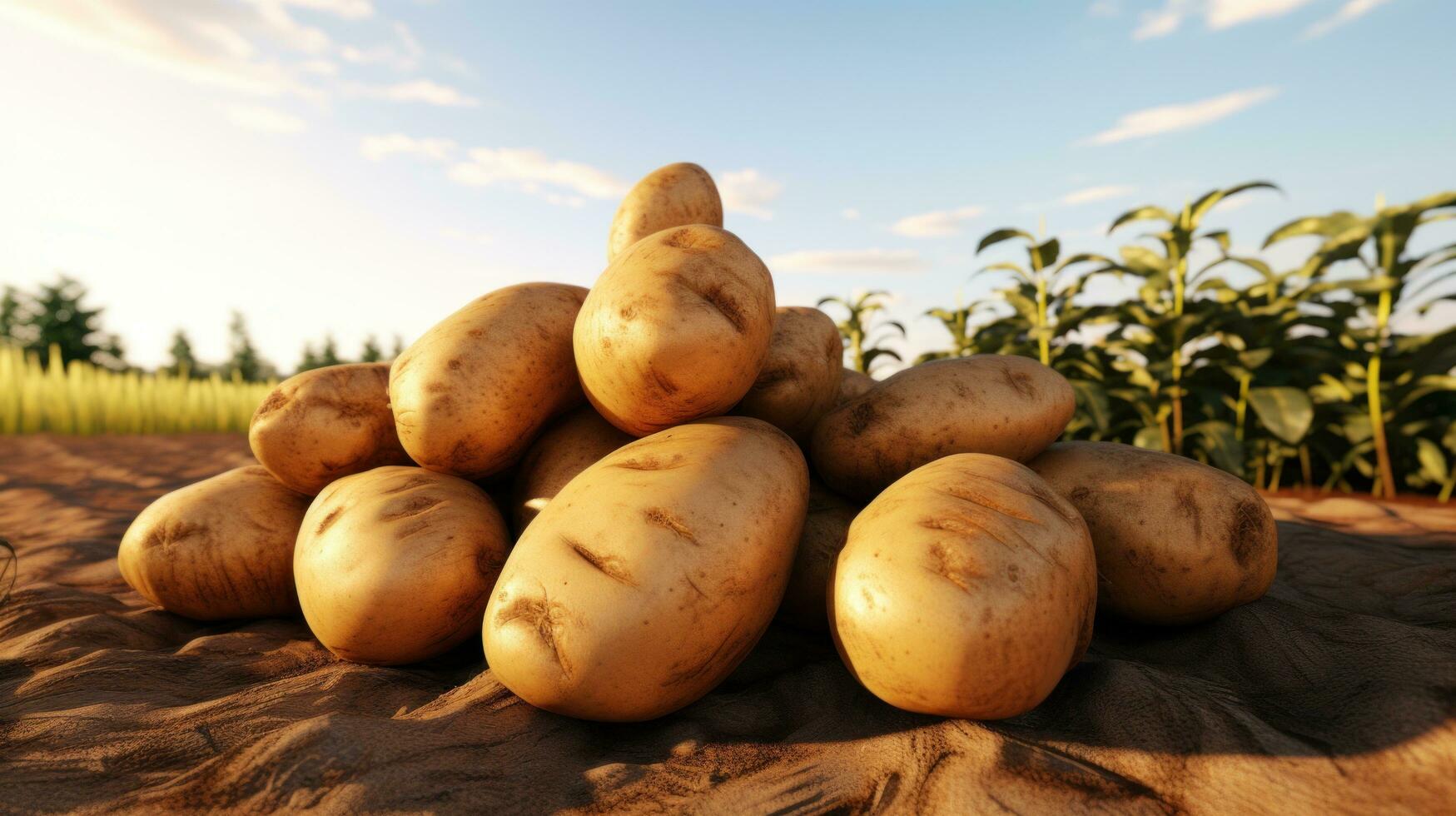 ai gerado de várias batatas dentro a campo estão deitado em a terra foto