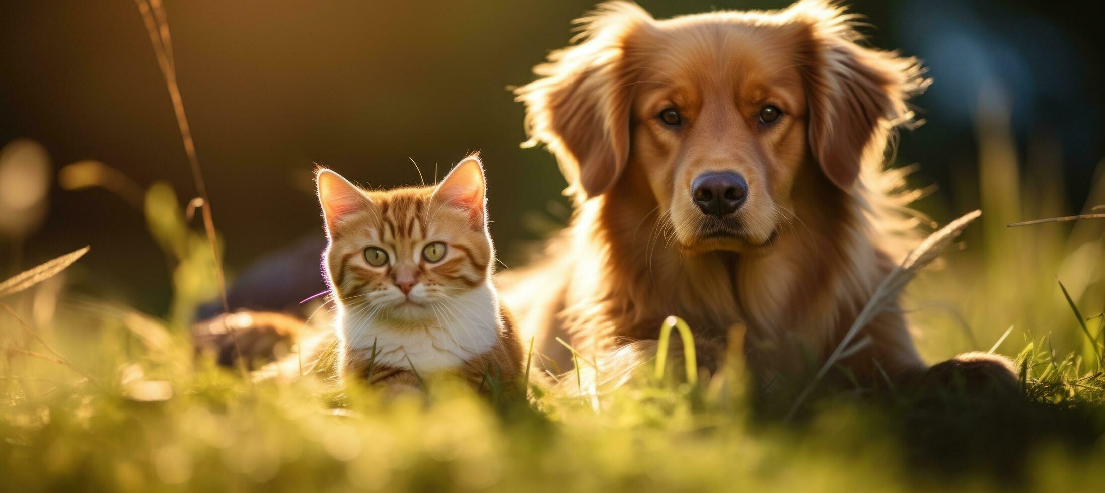 ai gerado uma cachorro e gato em Relva foto