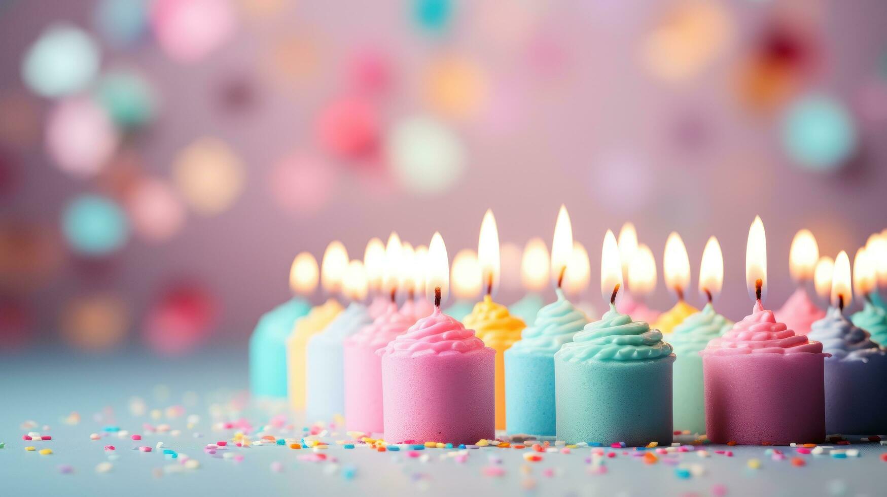 ai gerado aniversário velas em pastel fundo com cópia de espaço foto