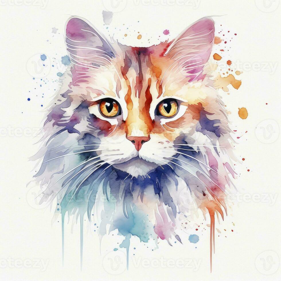 ai gerado aguarela gato grampo arte em branco fundo. ai gerado foto