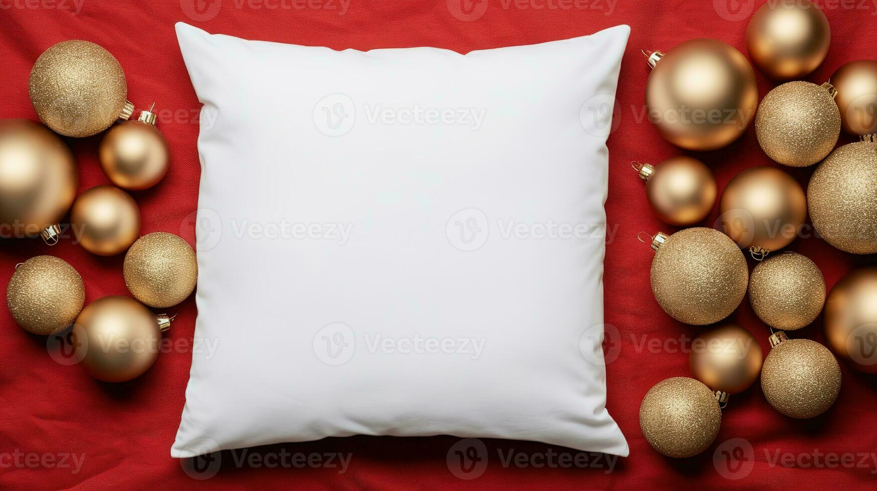 ai gerado generativo ai, branco travesseiro brincar em Natal fundo com feriado decoração, cópia de espaço foto