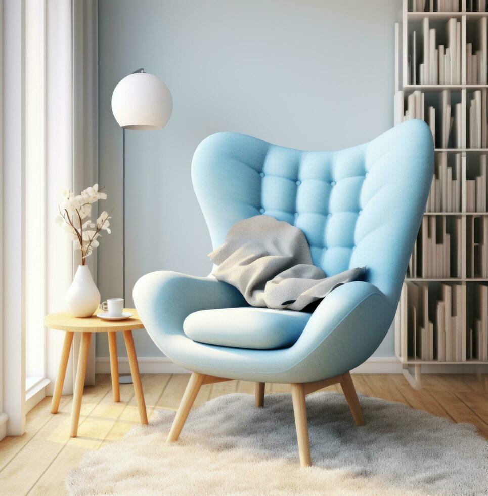 ai gerado vassoura confortável cadeira azul, foto
