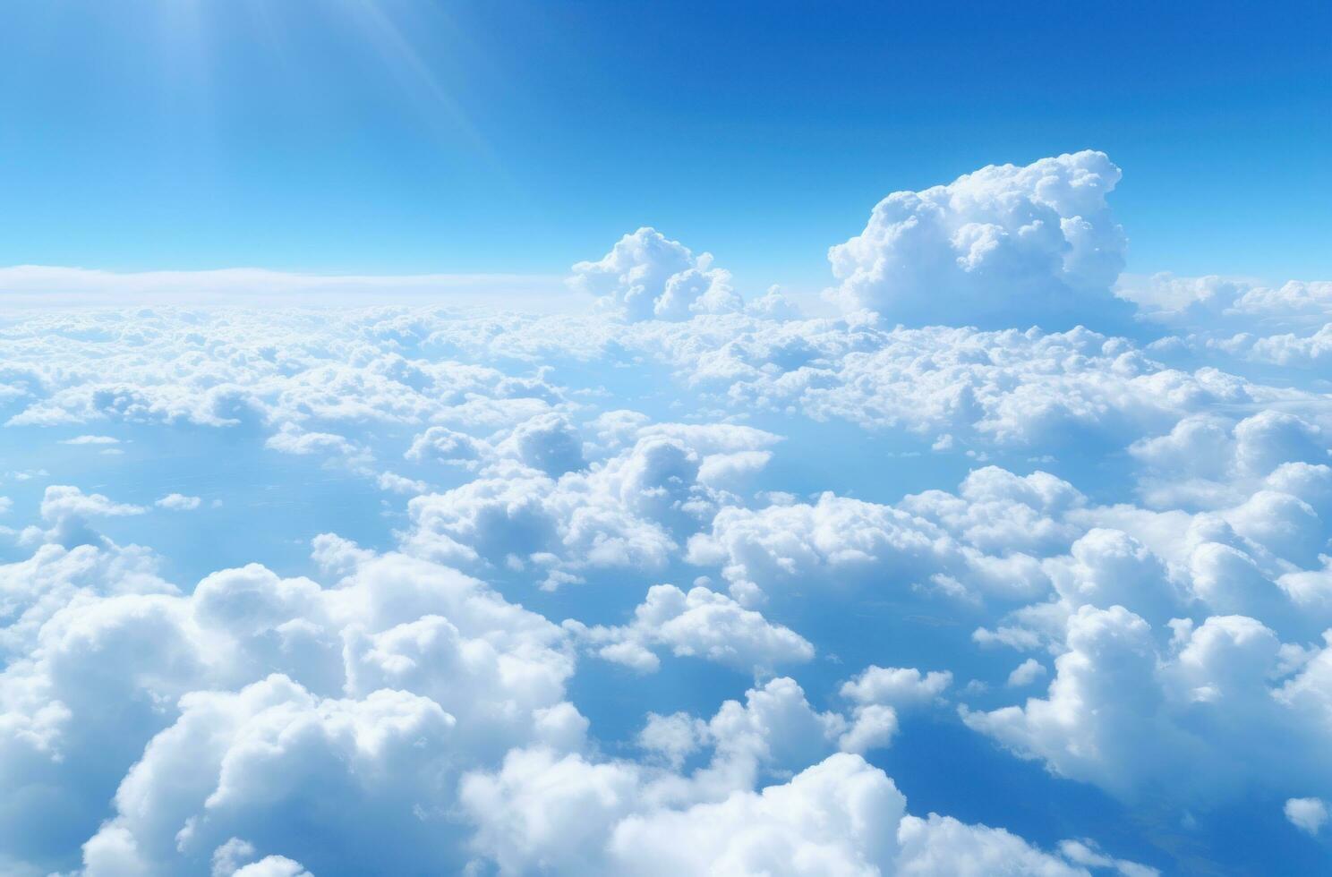 ai gerado aéreo Visão do branco nuvens perto azul céu sobre Horizonte acima a nuvens foto