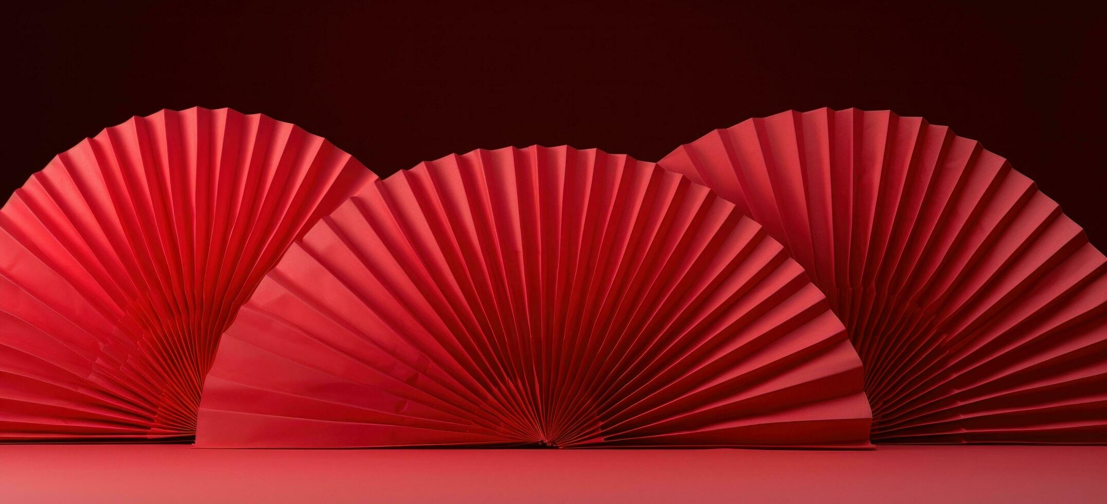 ai gerado vermelho decorativo papel ventilador em uma mesa, foto