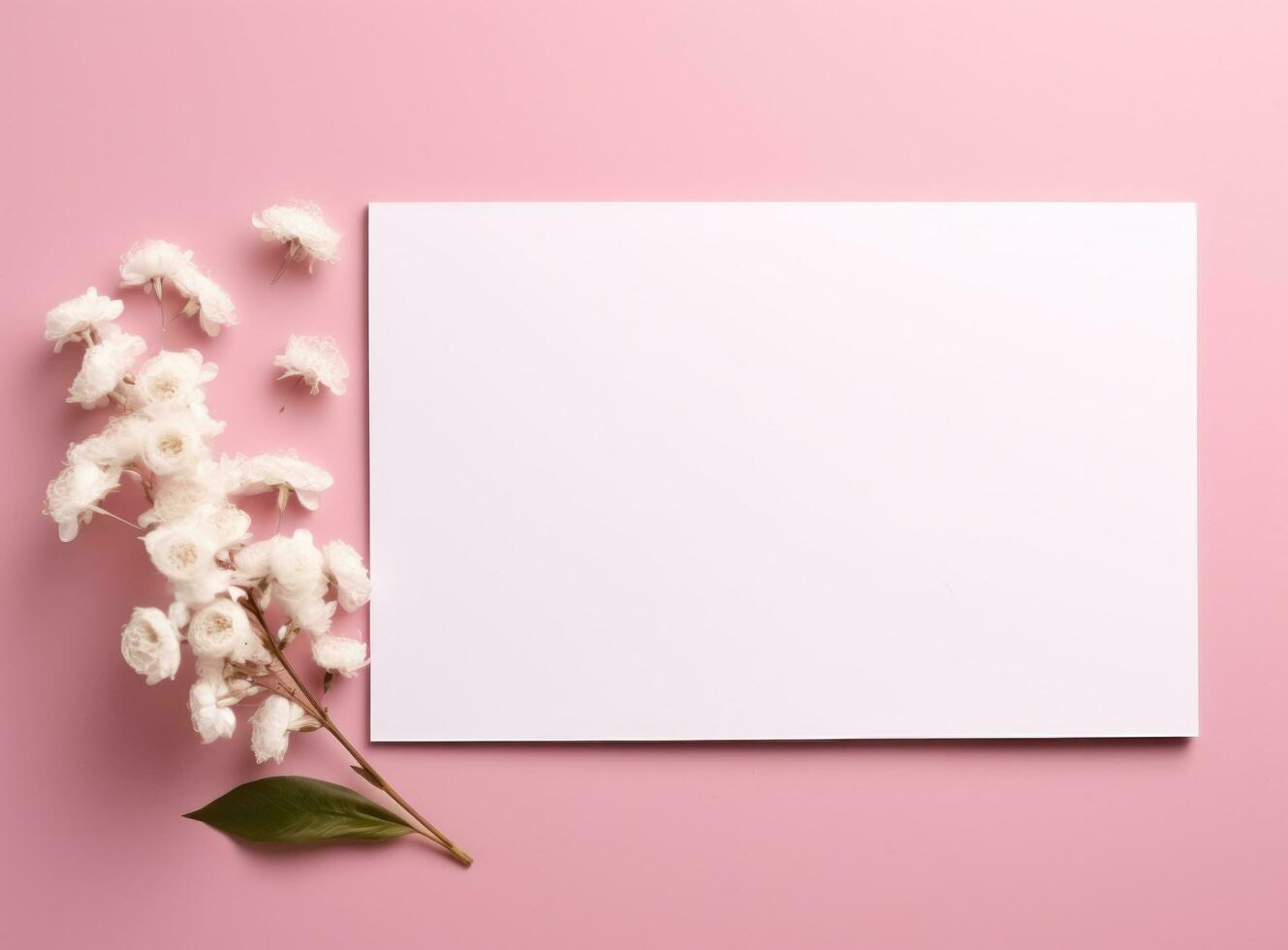 ai gerado branco em branco papel quadrado e Rosa flores foto