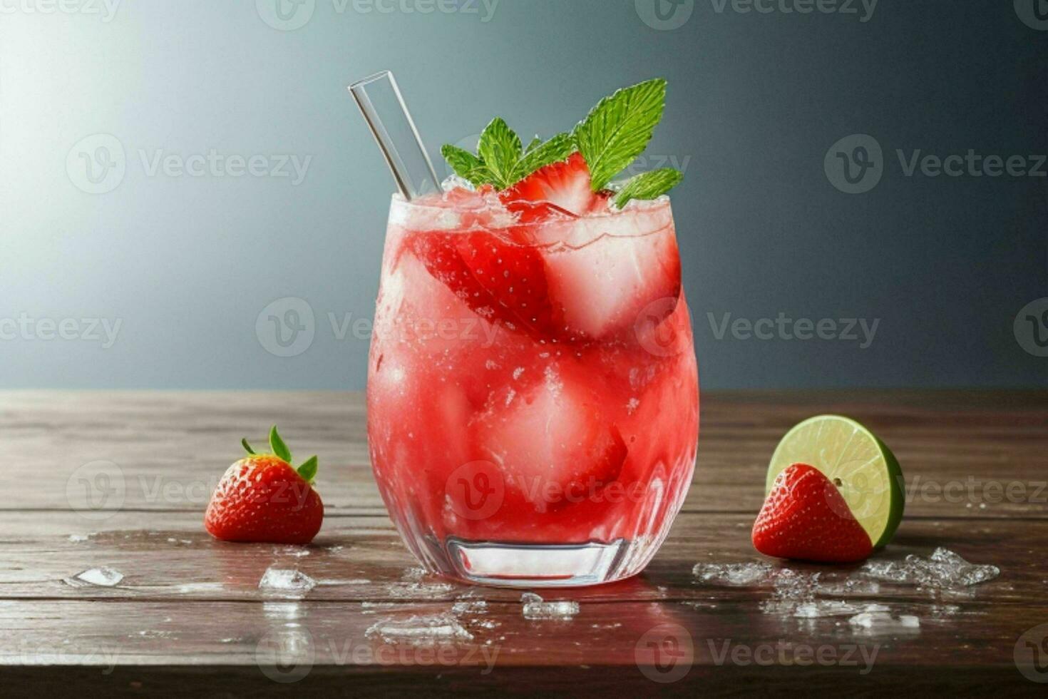 ai gerado fresco morango Mojito com gelo cubos. pró foto