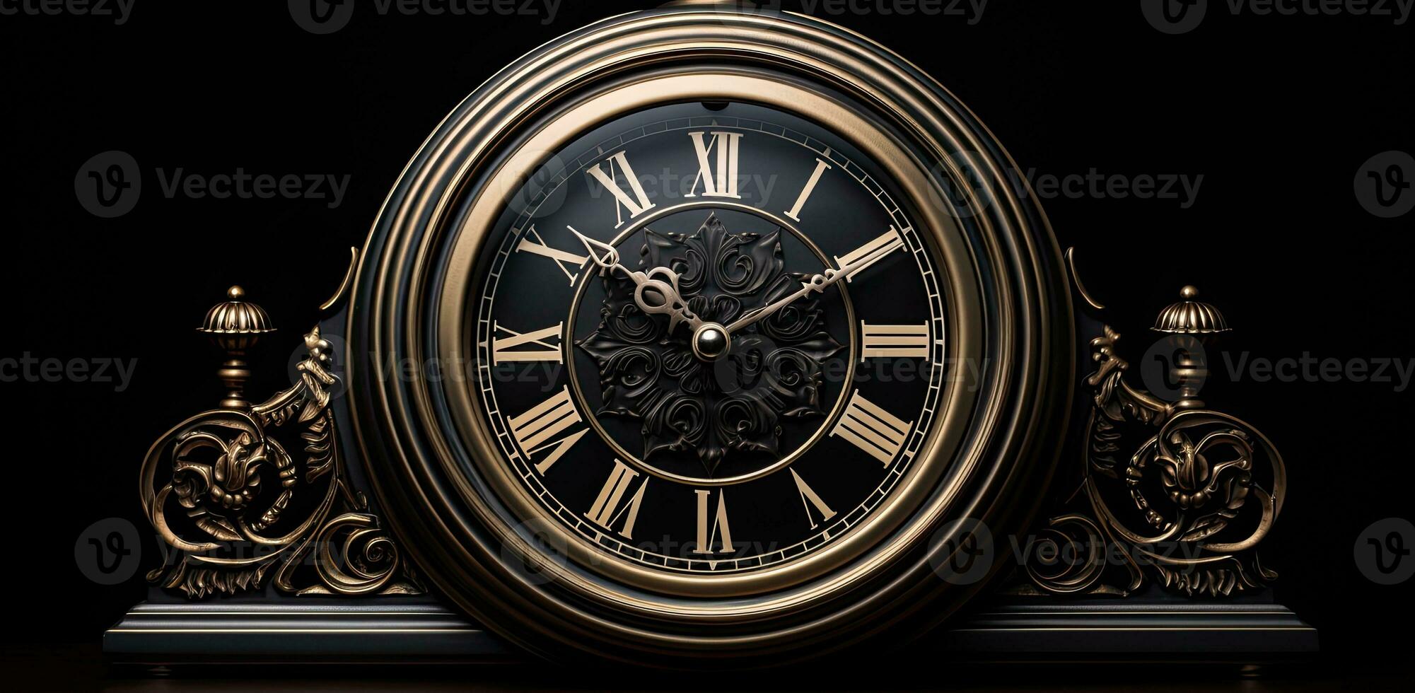 ai gerado Preto volta velho alarme relógio em Preto fundo foto