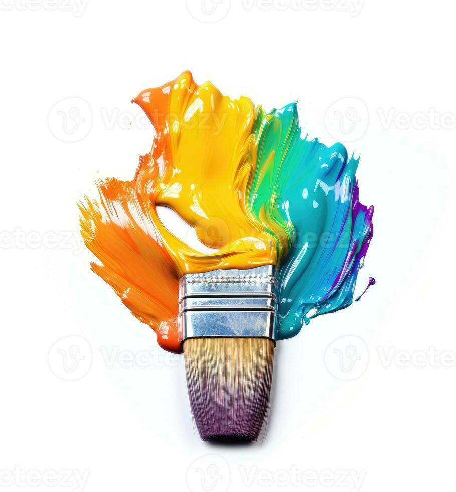 ai gerado uma escova com arco Iris pintar. arco Iris pintar. pintura escovar. foto