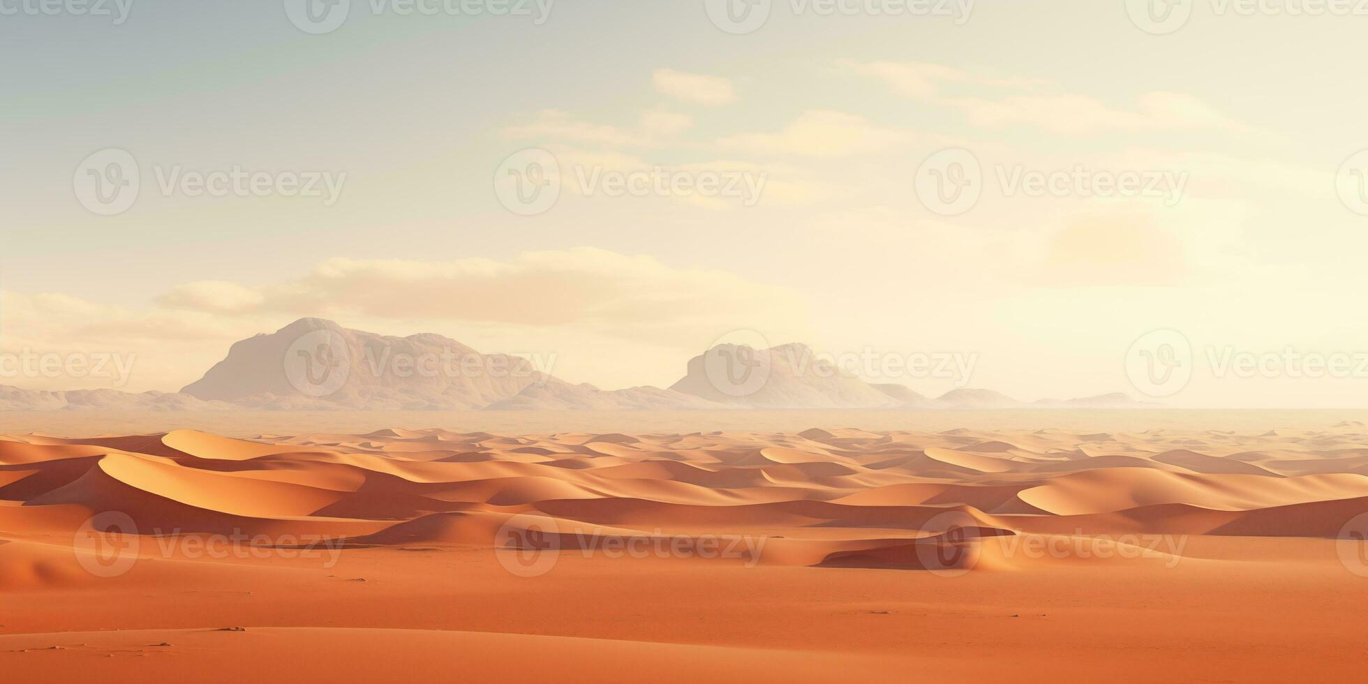 ai gerado panorama do uma quente deserto com areia dunas e pedras em uma horizonte foto