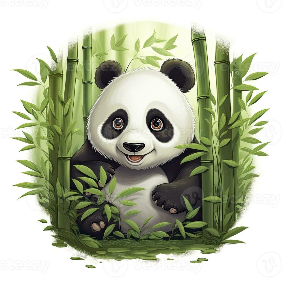 ai gerado fofa panda dentro a meio do uma bambu floresta. camiseta Projeto. ai gerado foto