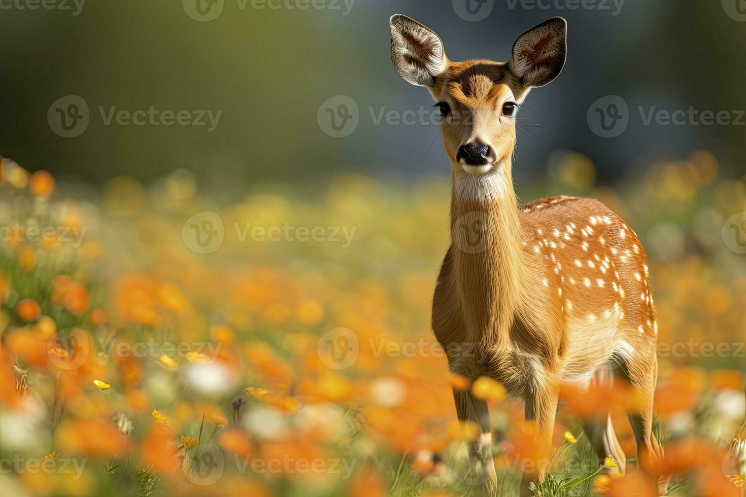 ai gerado fêmea ovas veado com lindo flor. ai gerado foto