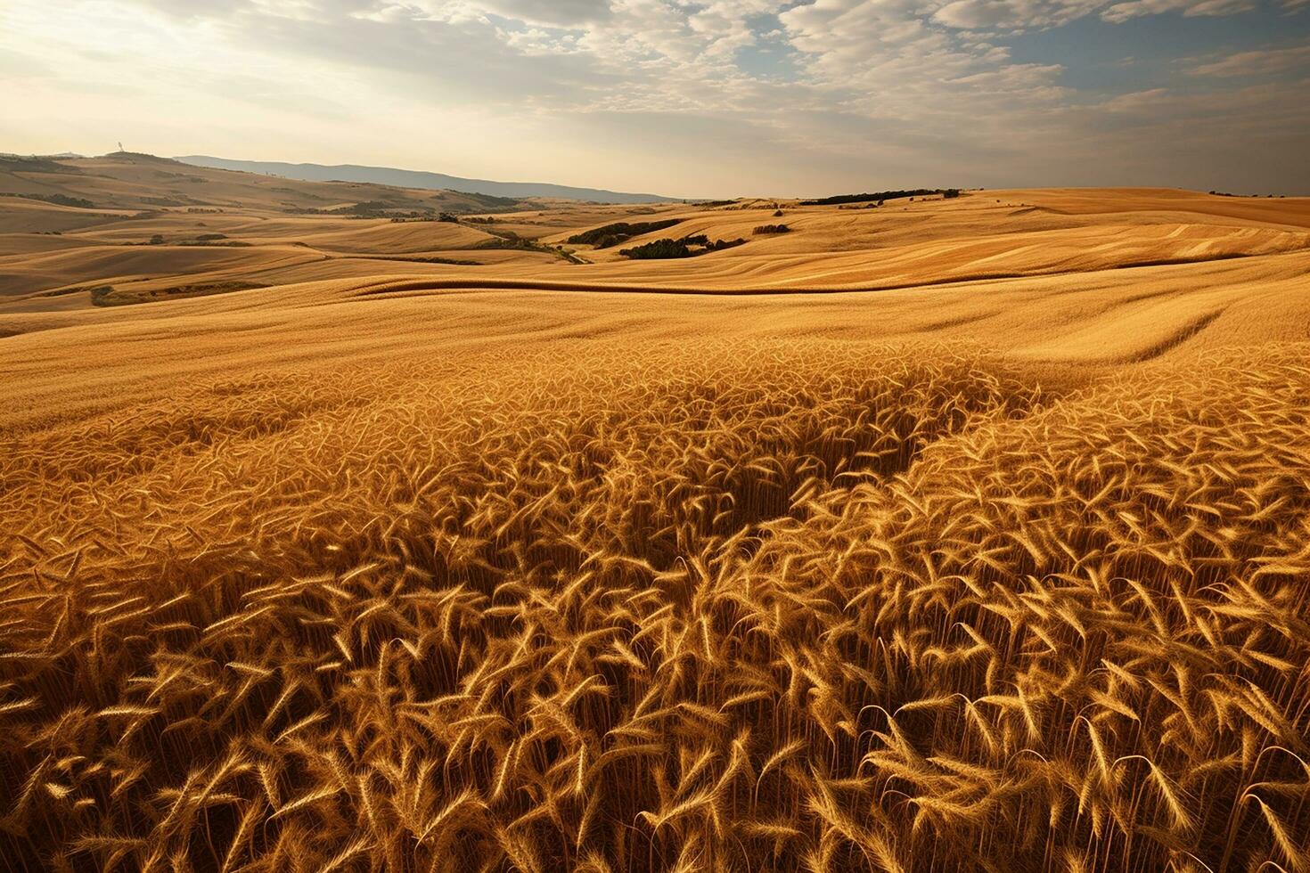 ai gerado trigo orelha agricultura Fazenda panorama foto