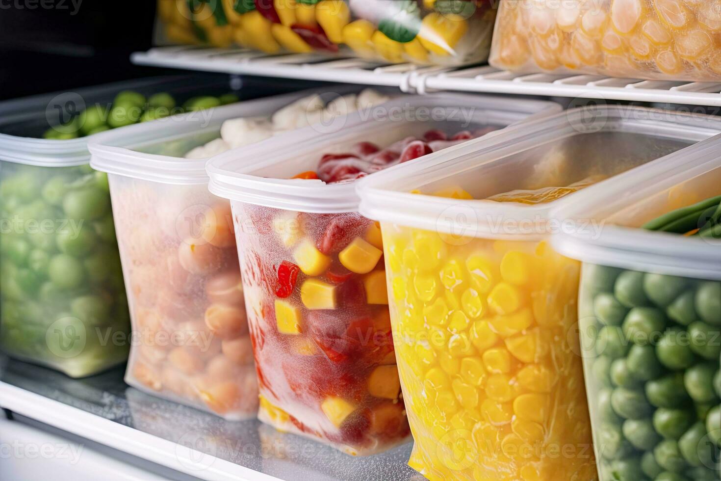 ai gerado congeladas Comida dentro a congelador. congeladas legumes. ai gerado foto