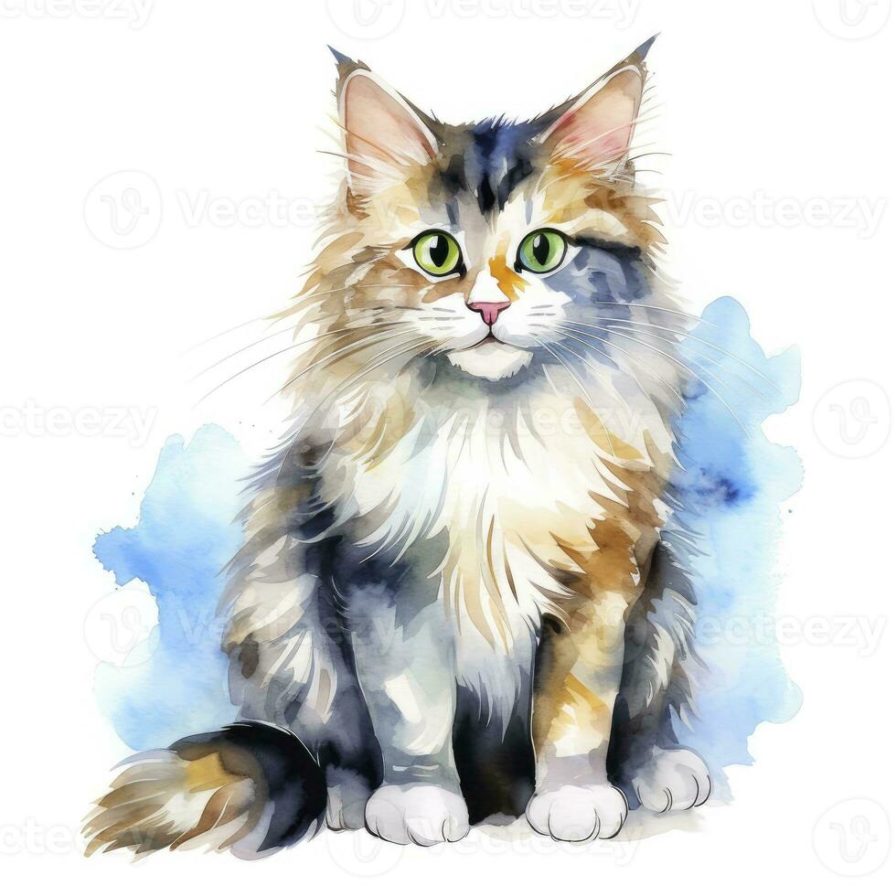 ai gerado aguarela gato grampo arte em branco fundo. ai gerado foto