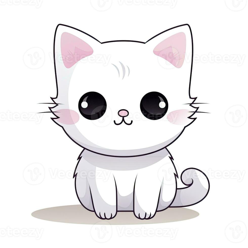 ai gerado fofa kawaii gato clipart ícone branco fundo. ai gerado foto