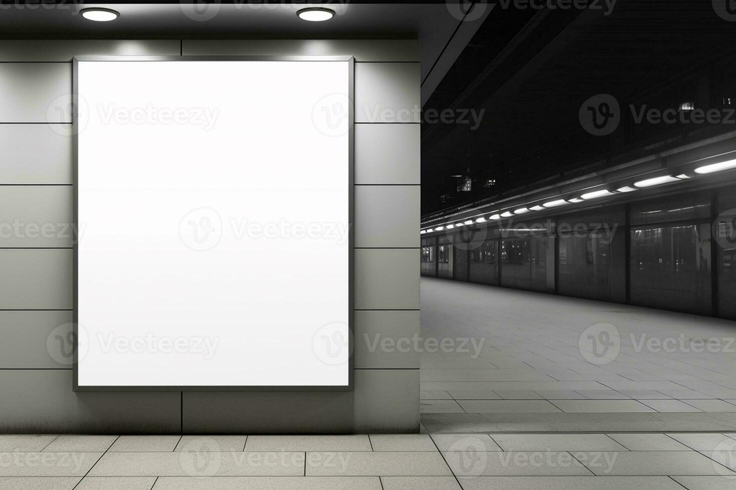 ai gerado em branco Painel publicitário brincar metrô estação vitrines moderno arquitetura Projeto foto