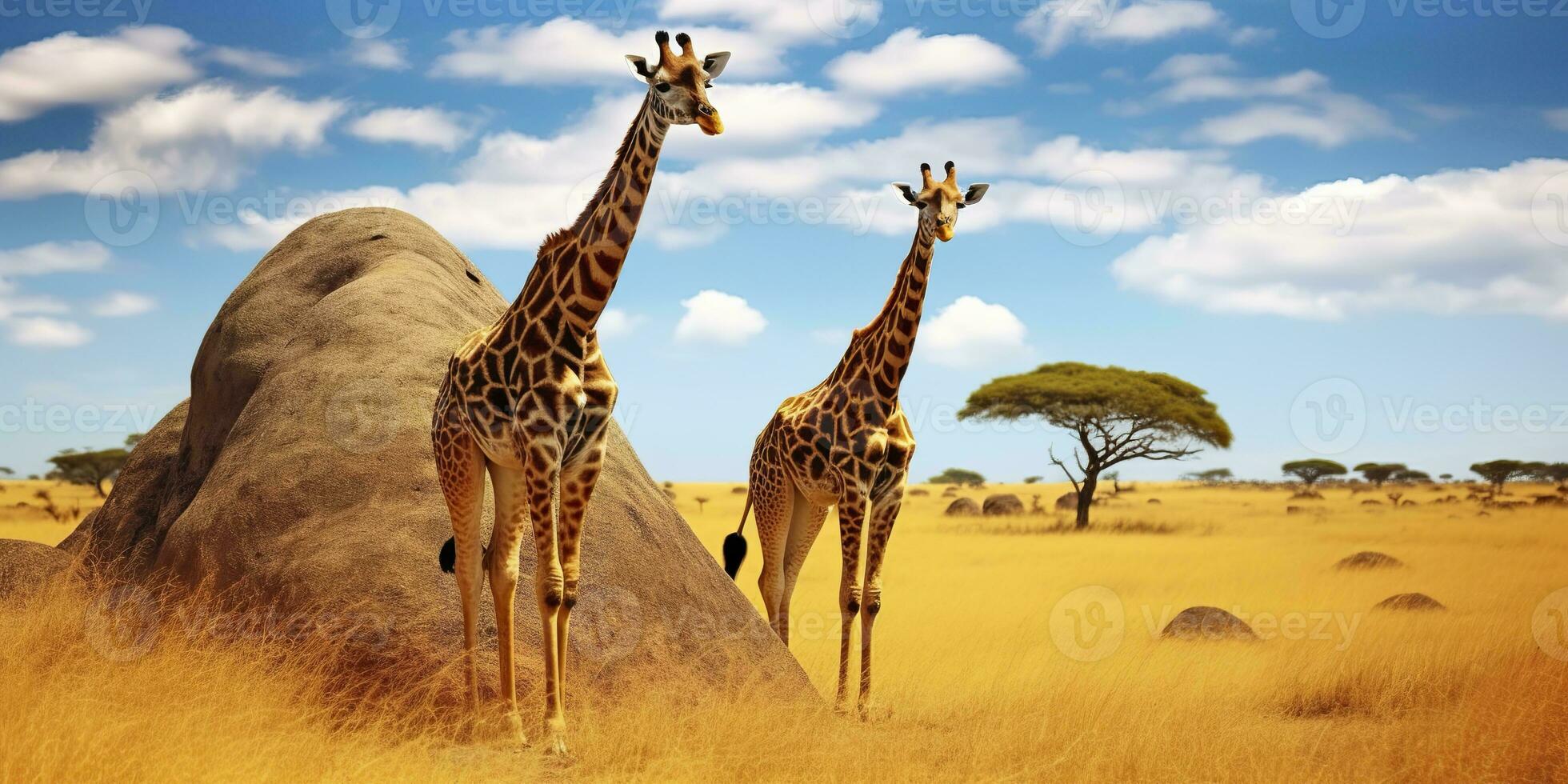 ai gerado girafas dentro a africano savana. serengeti nacional parque. África. Tanzânia. ai gerado foto