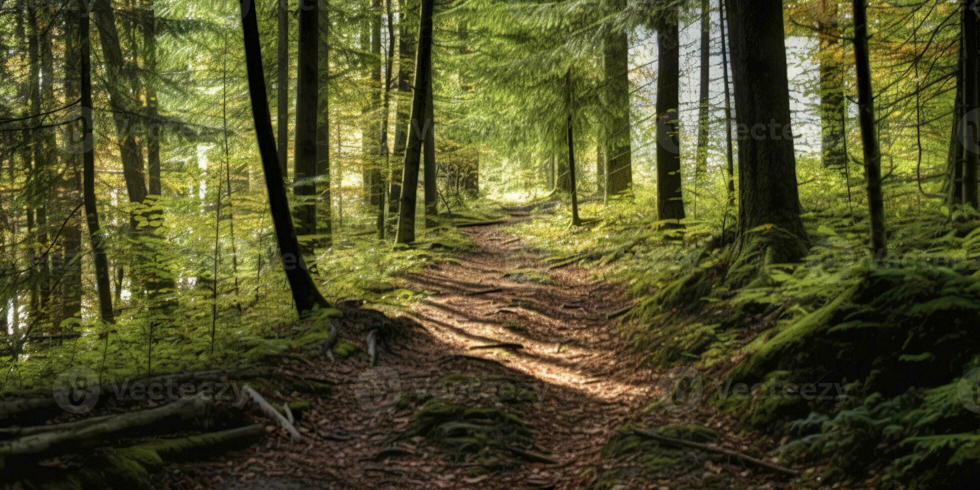 ai gerado uma estrada com lindo floresta. ai gerado foto