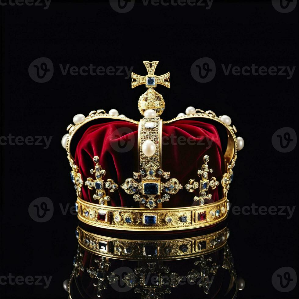 ai gerado a real coroação coroa isolado em uma Preto fundo. generativo ai foto