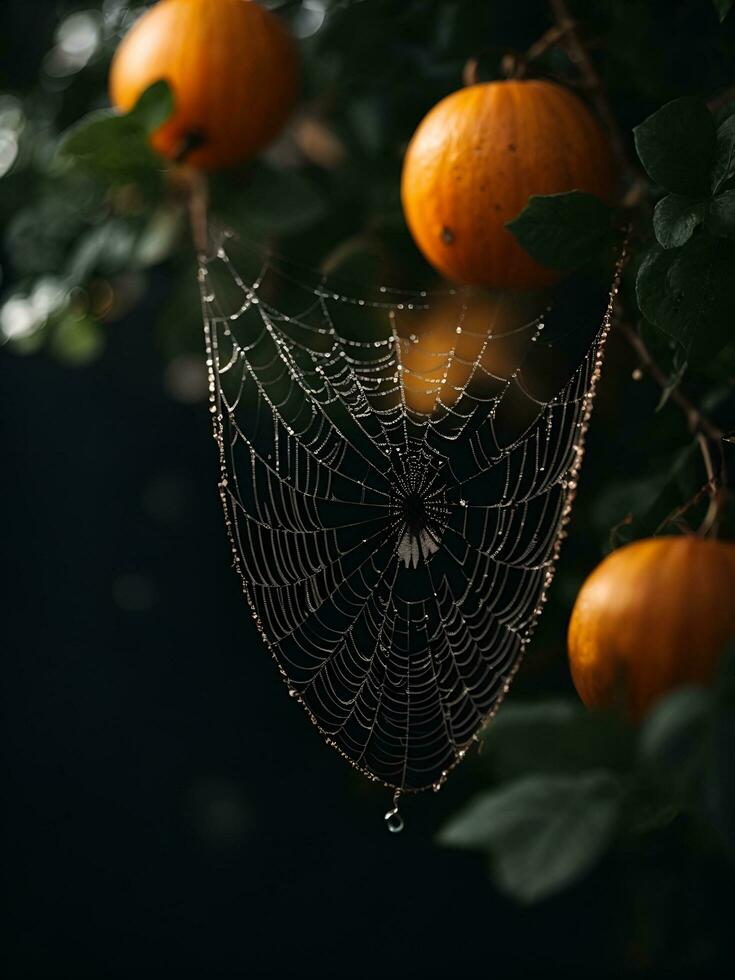 ai gerado teias de aranha às noite, ai gerado. foto