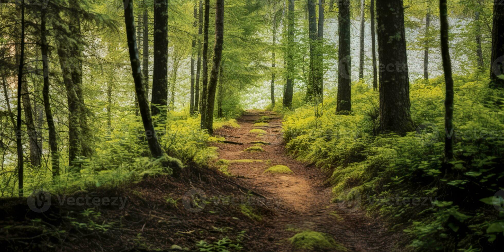 ai gerado uma estrada com lindo floresta. ai gerado foto