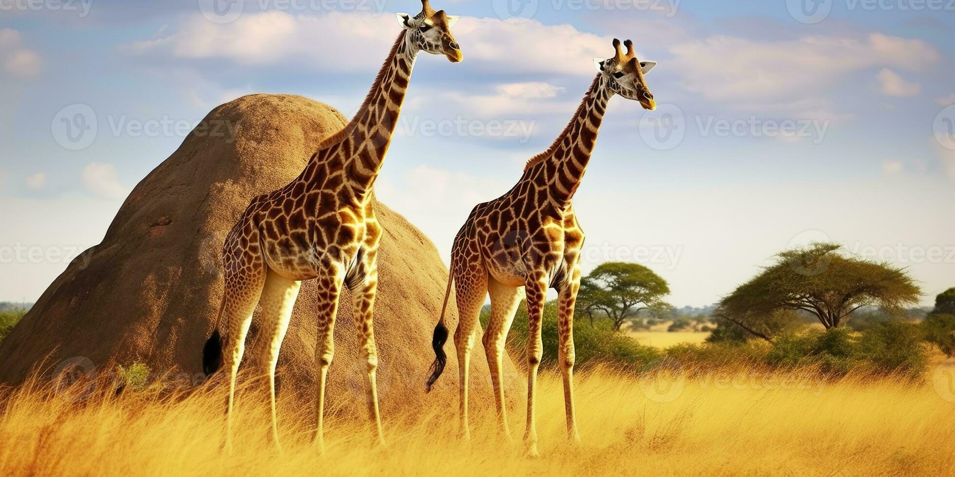 ai gerado girafas dentro a africano savana. serengeti nacional parque. África. Tanzânia. ai gerado foto