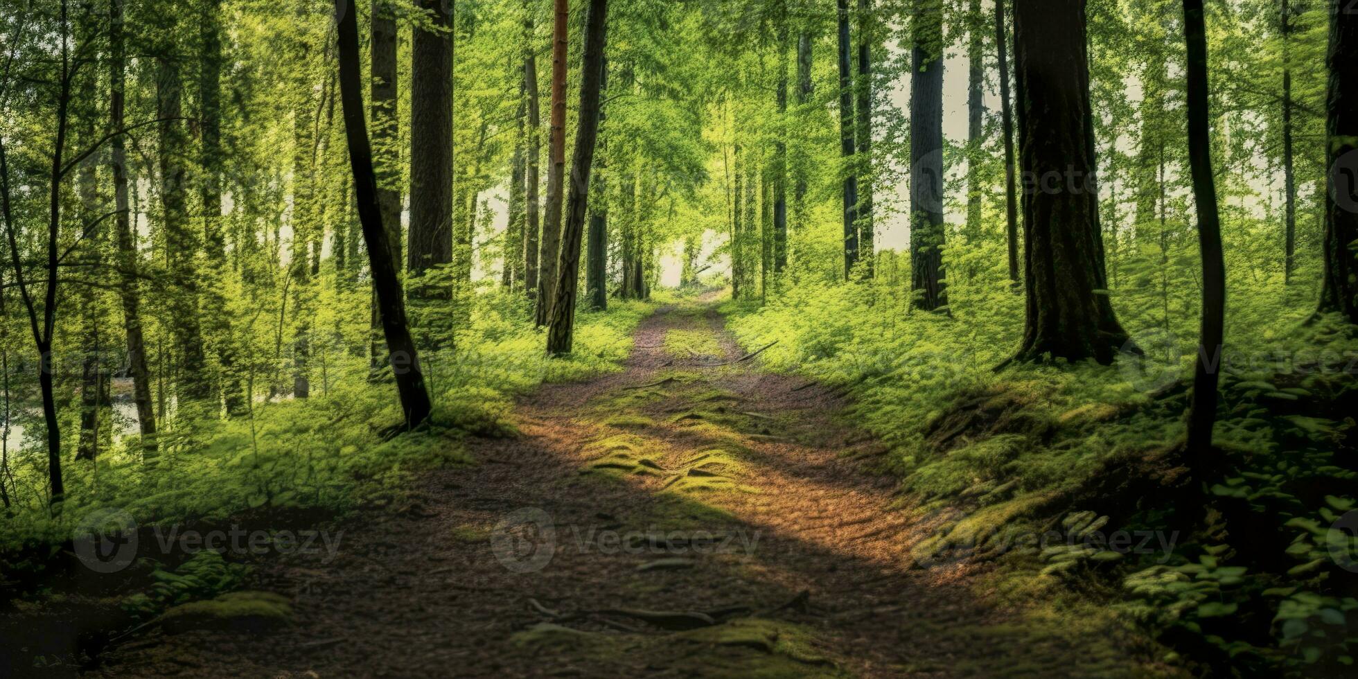 ai gerado uma estrada com lindo floresta. ai gerado foto