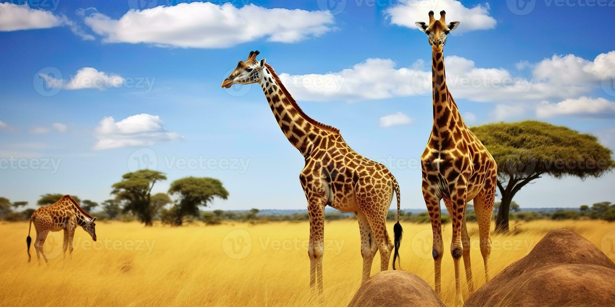 ai gerado girafas dentro a africano savana. serengeti nacional parque. África. Tanzânia. ai gerado foto