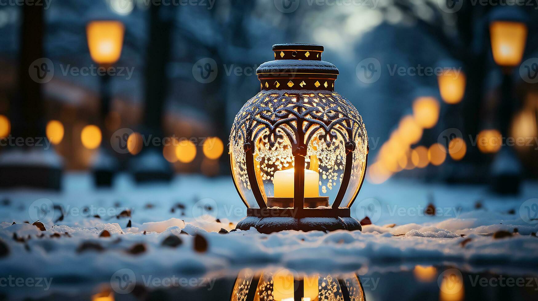 ai gerado uma branco lanterna às nevando, inverno estação clima, fechar-se, cópia de espaço, foto