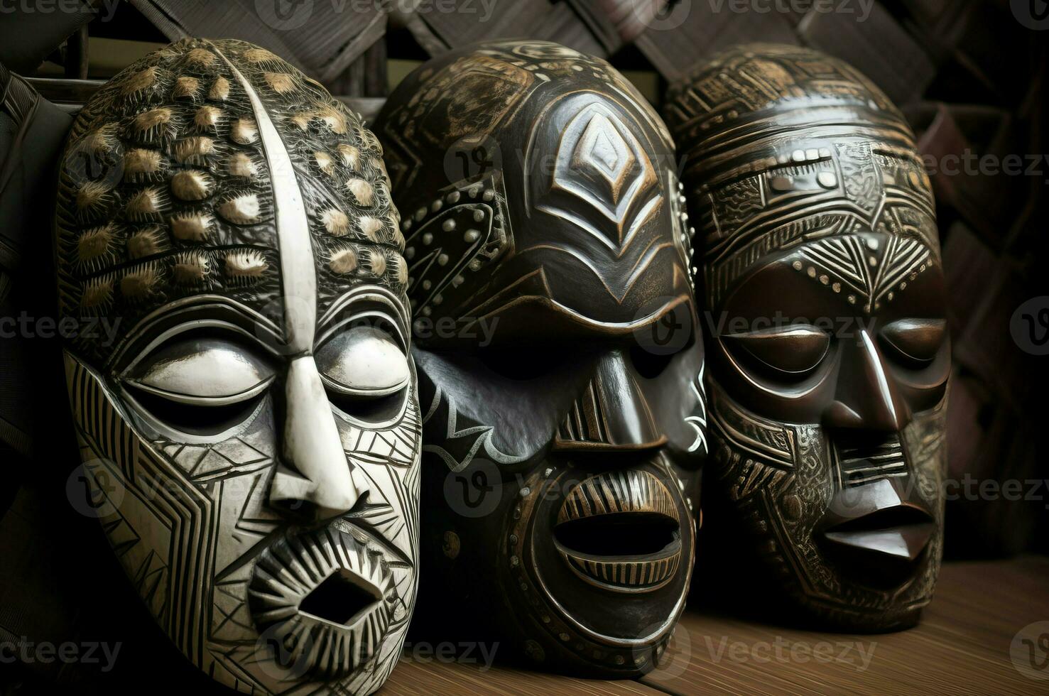 ai gerado tribal de madeira africano máscaras. gerar ai foto