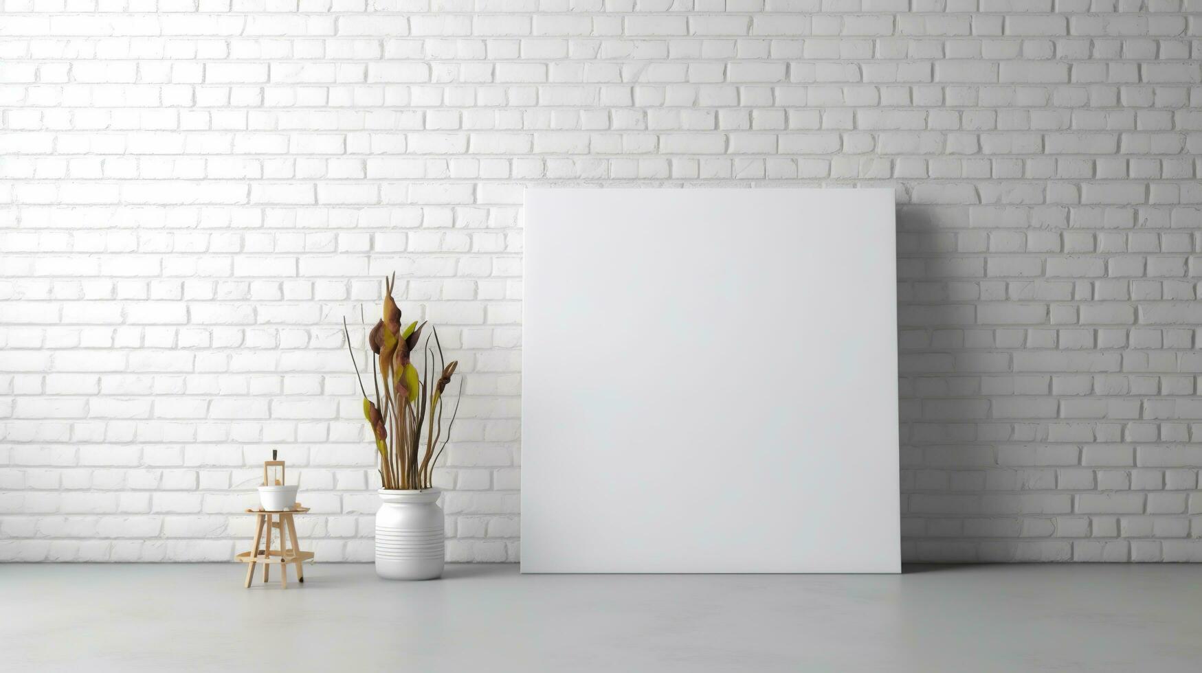 ai gerado branco tela de pintura para brincar com borrado tijolo parede quarto interior foto