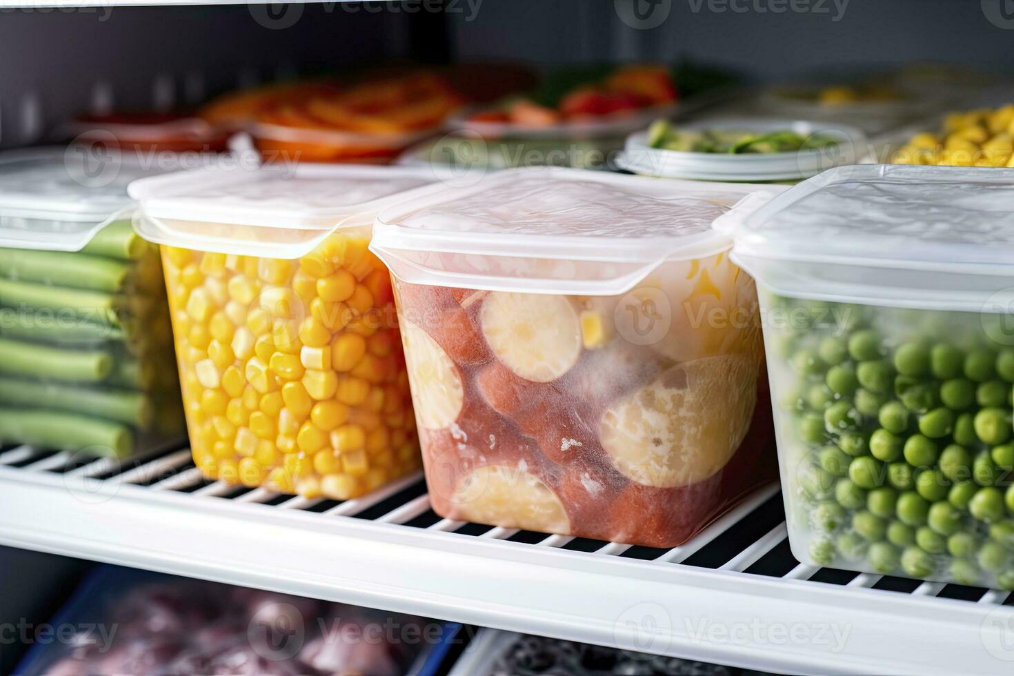 ai gerado congeladas Comida dentro a congelador. congeladas legumes. ai gerado foto